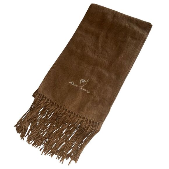Alpaca Camargo Fringed Brown Alpaca Scarf Embroidered Brand & Logo - Picture 4 of 8